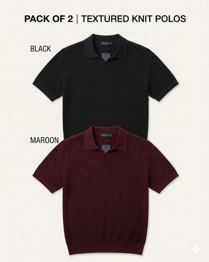 Pack of 2 Johnny Collar Polos – Black & Maroon