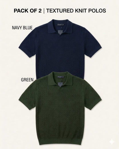 Pack of 2 Johnny Collar Polos – Navy Blue & Green