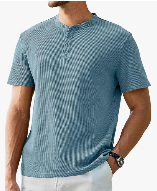 Steel Blue Waffle Henley T-Shirt