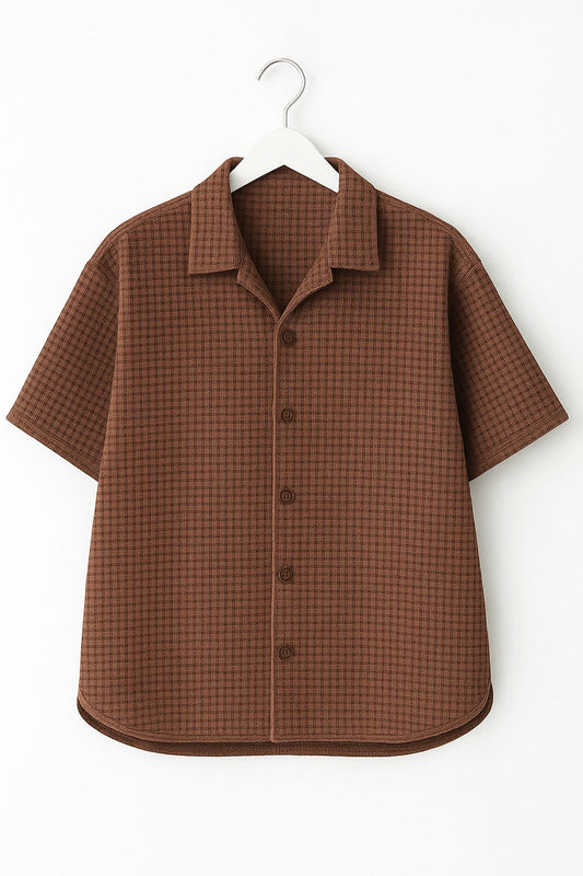 Brown Waffle Knit Cuban Collar Shirt