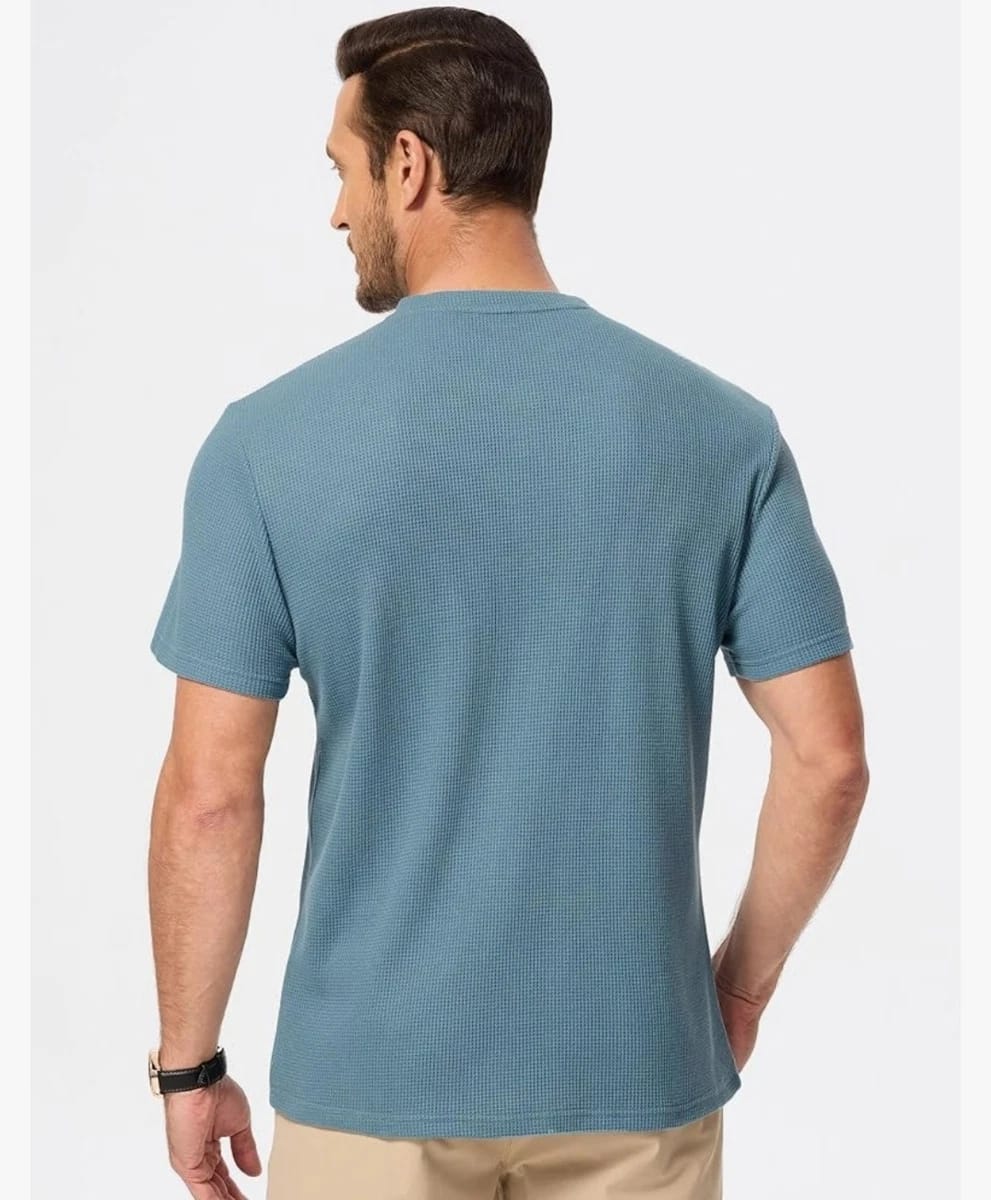 Steel Blue Waffle Henley T-Shirt