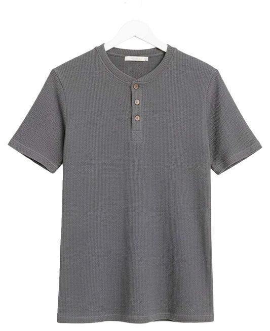 Grey Waffle Henley T-Shirt