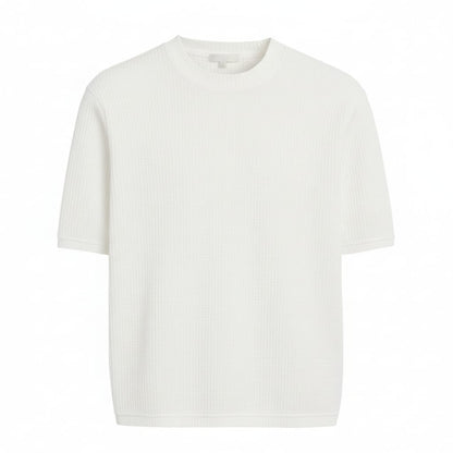 Oversized Waffle Knit Half Sleeve Tee – White